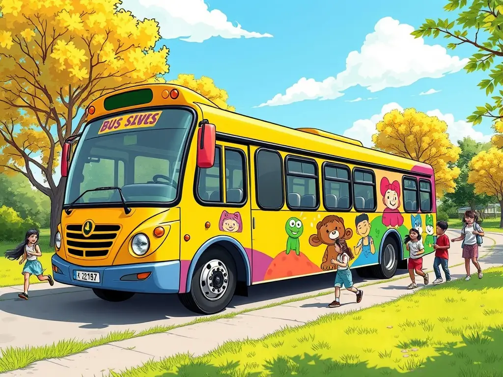 An image of a colorful mobile unit set up in a community park, with children and families engaging in various playful activities under the guidance of facilitators.