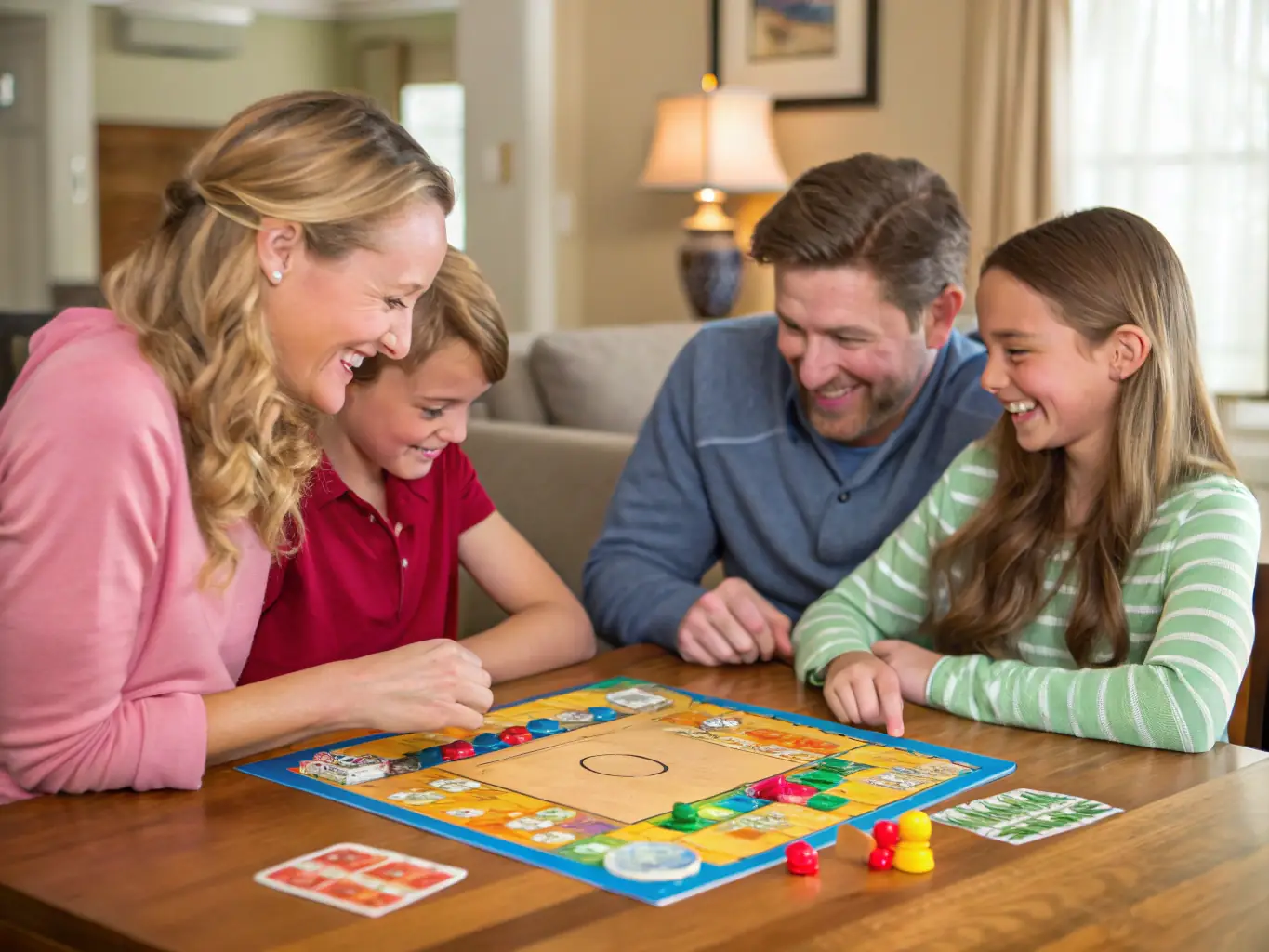 A vibrant image depicting children and adults participating in a board game session at a local community center, showcasing the intergenerational aspect of ASSOCIATION LUDOBUS's play programs.