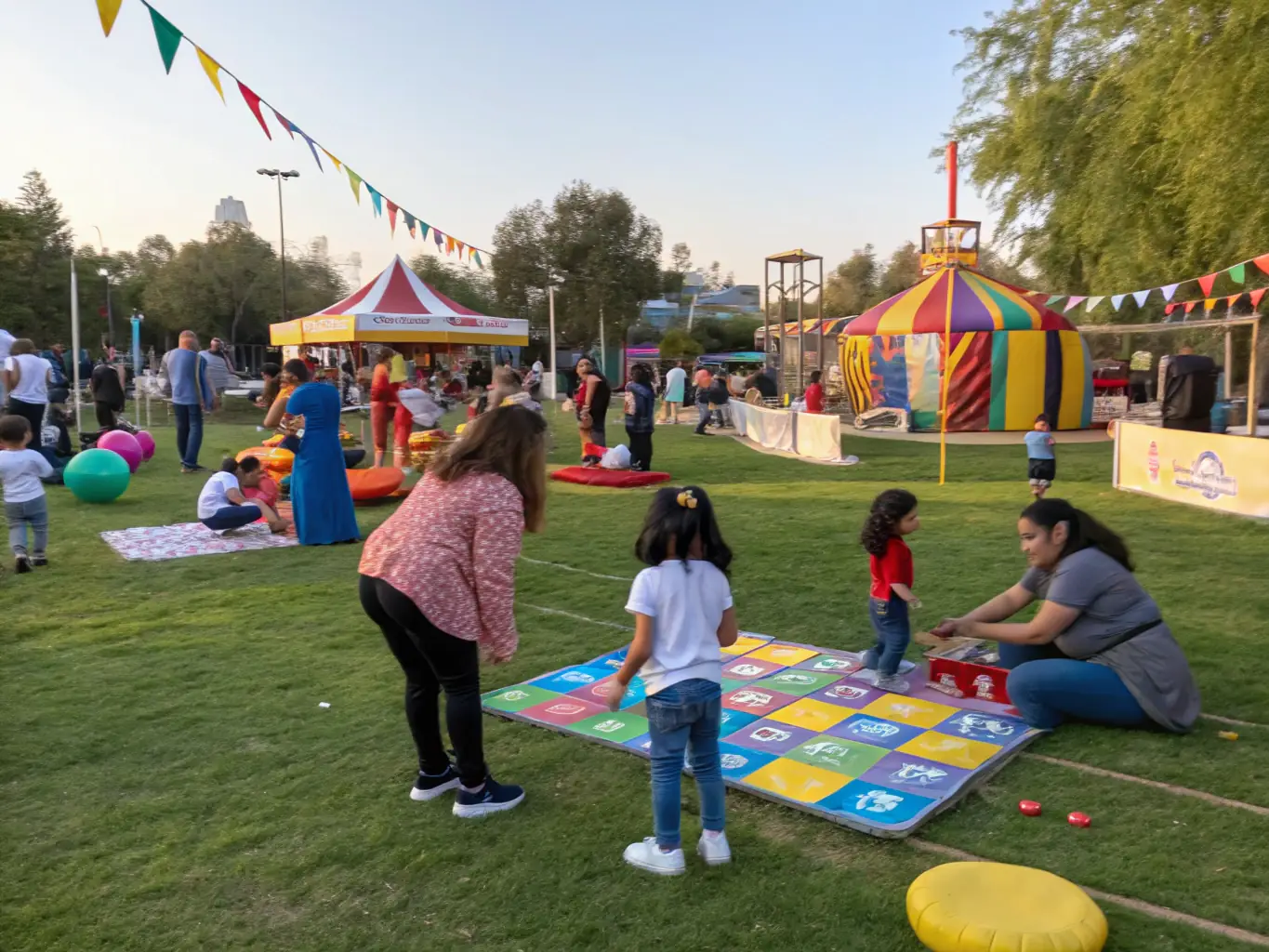 A vibrant image depicting children and adults participating in a mobile play activity organized by ASSOCIATION LUDOBUS, showcasing the joy and engagement of participants.
